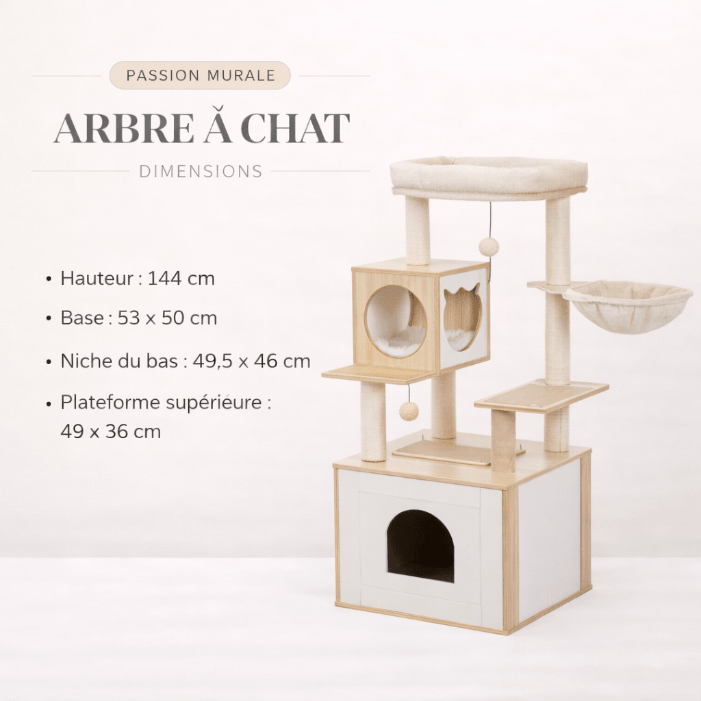 arbre à chat en bois dimensions 144 cm