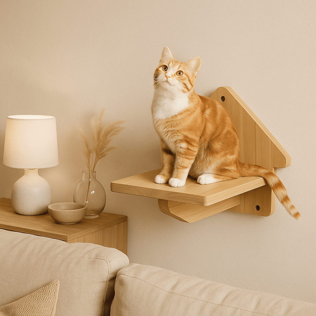 matou assis sur arbre a chat mural bois FelinDesign