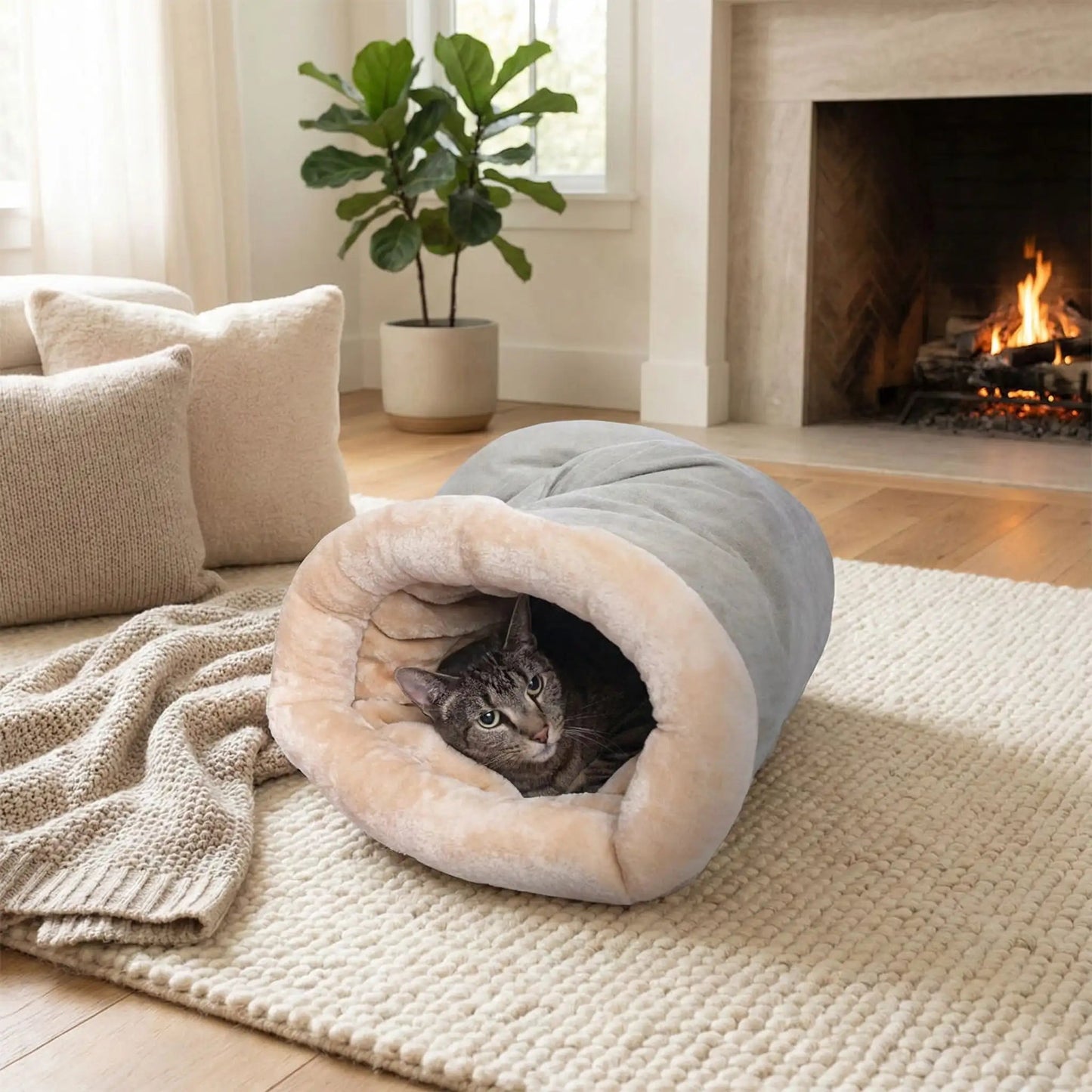 coussin pour chat gris cocon douillet hiver