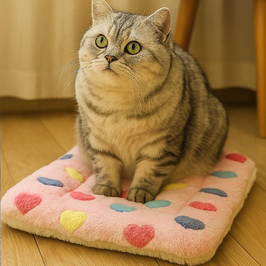 gros matou assis dessus coussin pour chat velours félin