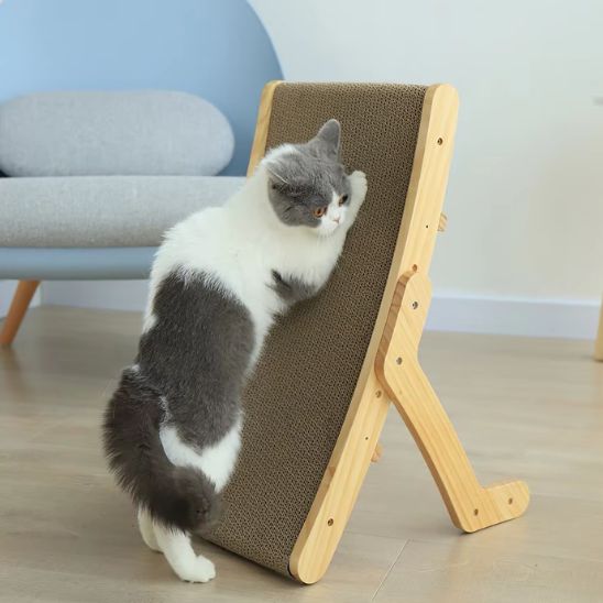 matou s'étire sur griffoir carton vertical ProtectMeuble