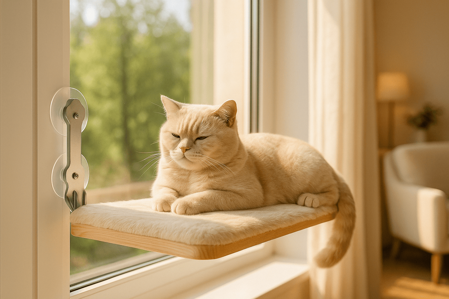 chat couché confortablement dessus hamac mural chat RayonRonron