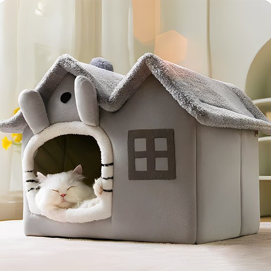 chat dors sécurité dedans niche grise