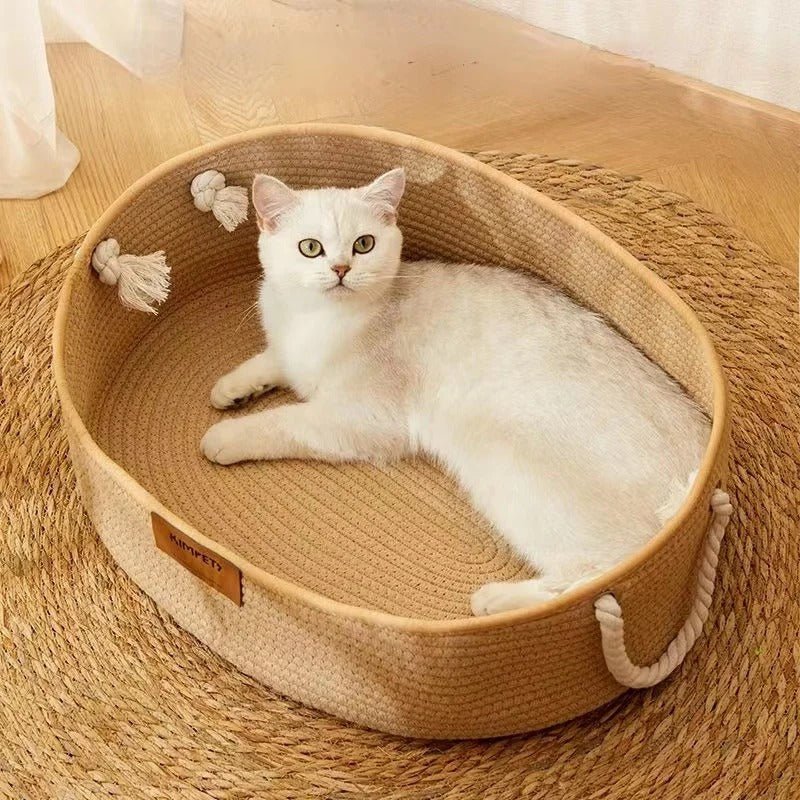 chat heureux installé dans panier chat rotin Rotinou
