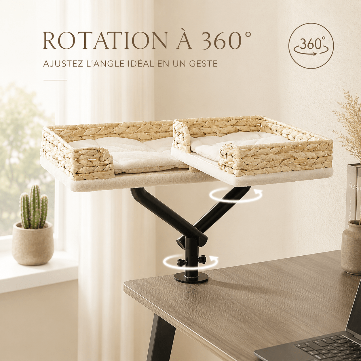 Panier suspendu pour chat avec rotation réglable à 360 degrés