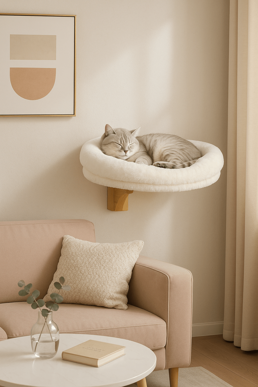 chat fait dodo dedans panier mural chat La Tour Miaou