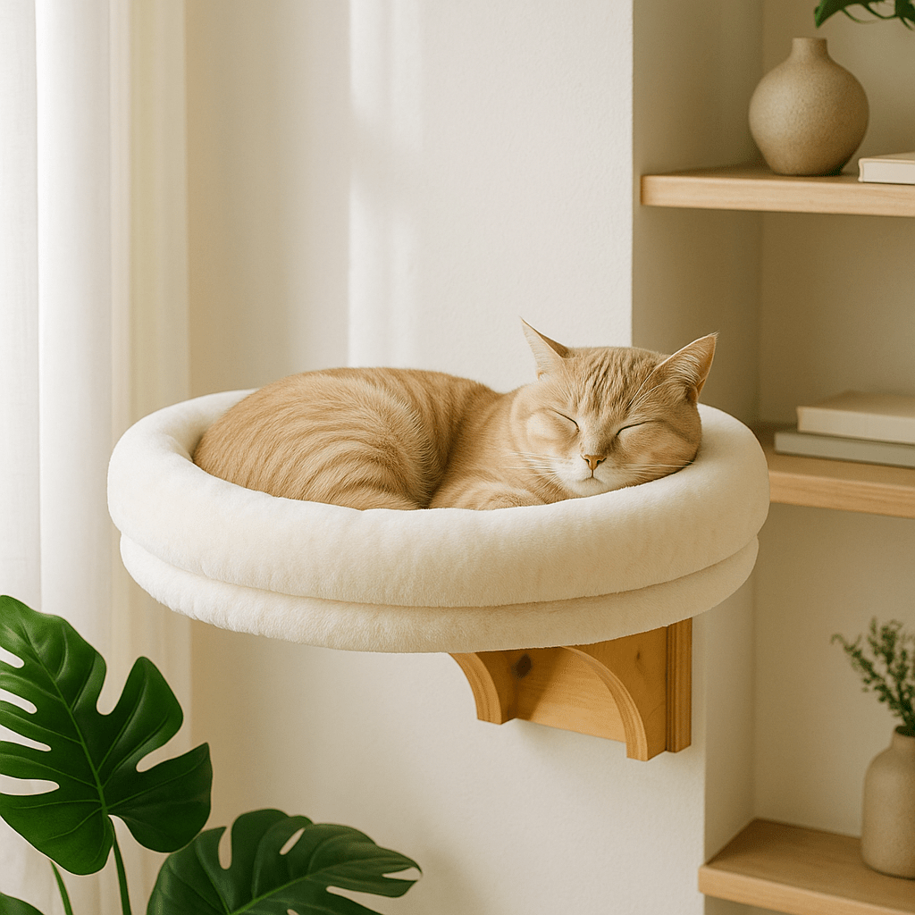 chat dort paisiblement dedans panier mural chat La tour Miaou