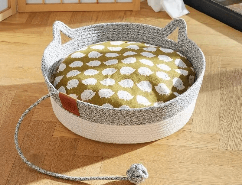 panier pour chat en rotin blanc gris NatureCat