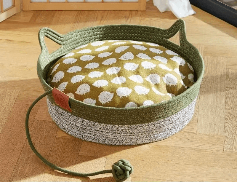 panier pour chat en rotin blanc vert NatureCat