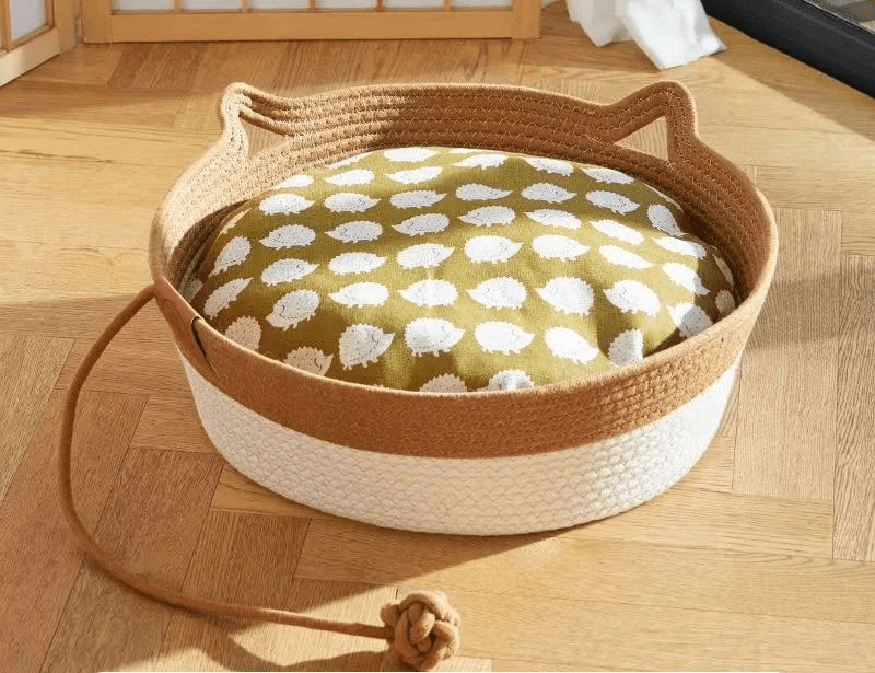 panier pour chat en rotin blanc marron NatureCat