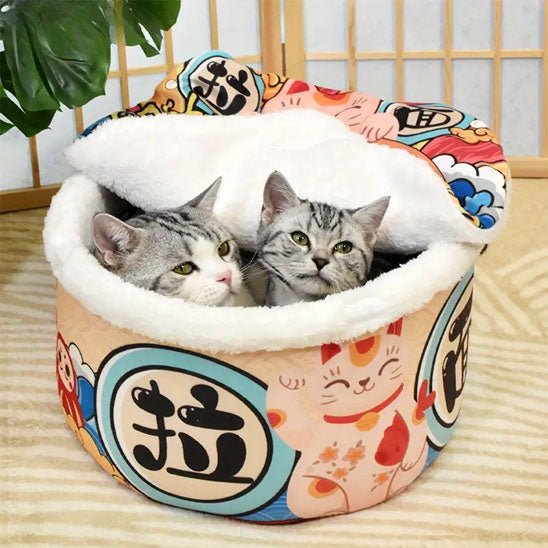 deux chats installés dedans panier pour chat RamenCat