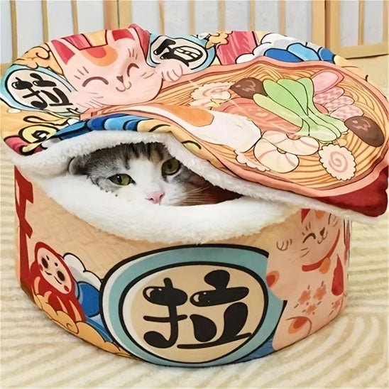 panier pour chat avec couvercle semi fermé chat dedans Ramencat