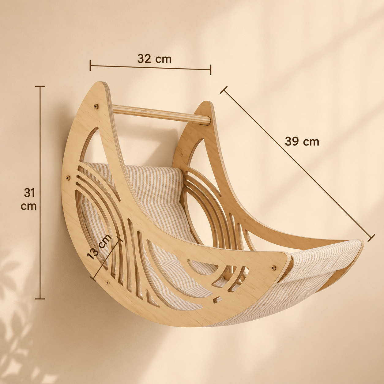 Dimensions du panier mural chat design en bois avec hamac suspendu pour chat