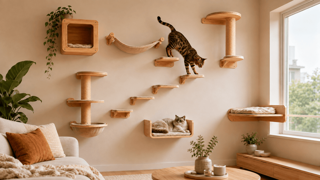 Parcours mural complet pour chat avec niche, hamac et plateformes