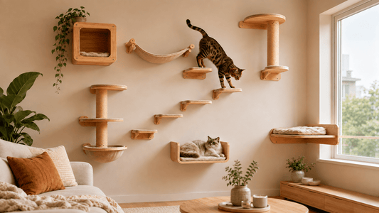 Parcours mural complet pour chat avec niche, hamac et plateformes