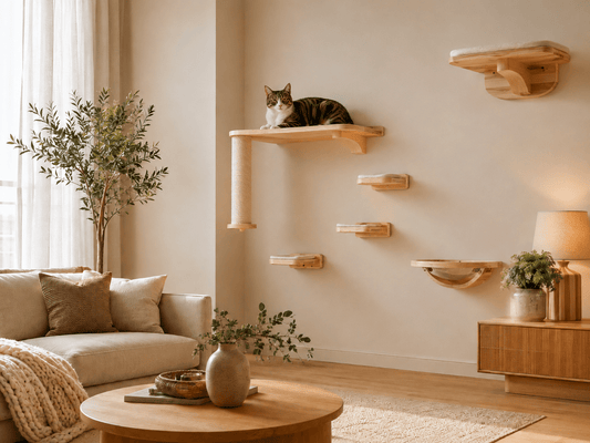 Chat installé en hauteur sur un arbre à chat mural