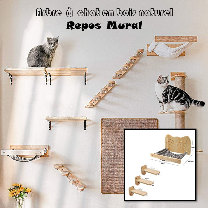 Arbre à chat en bois naturel-Repos Mural