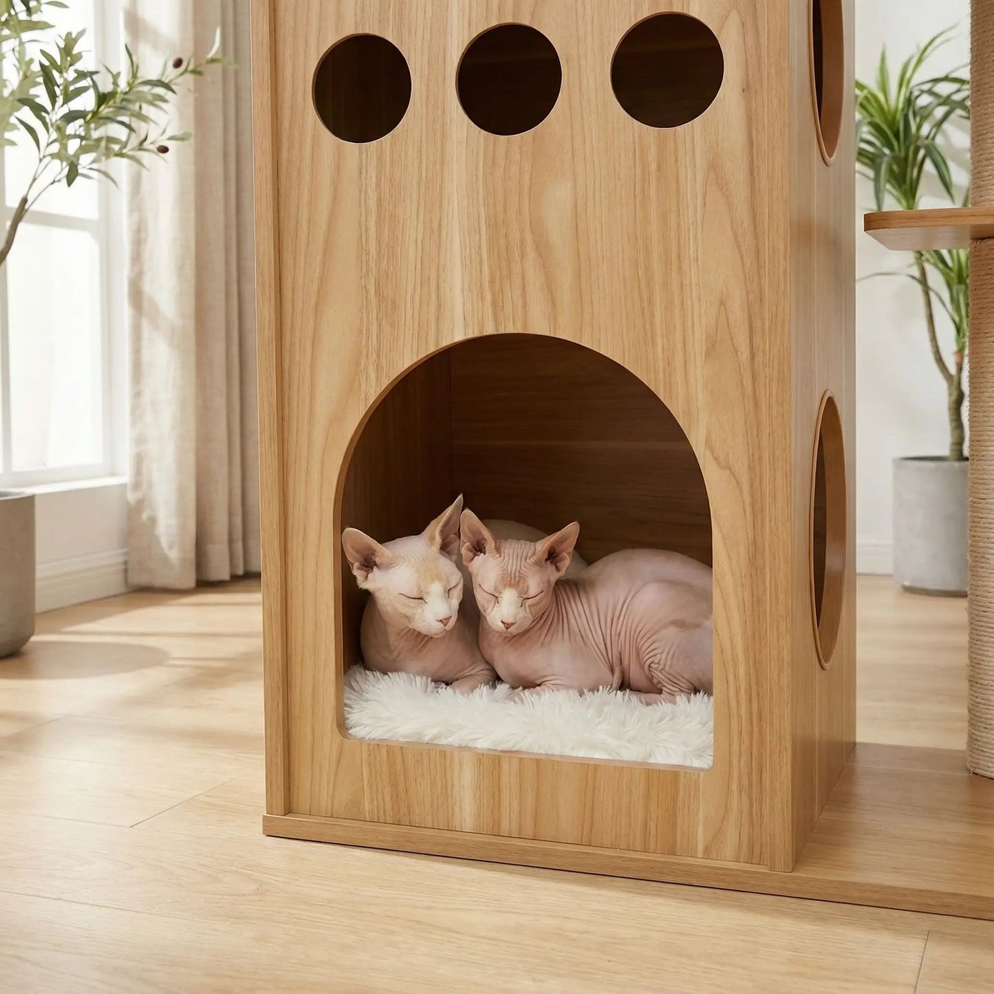 arbre a chat bois zoom niche confort chat