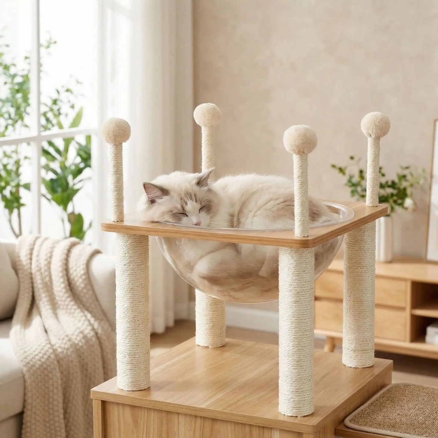 arbre a chat bois zoom bulle transparente chat