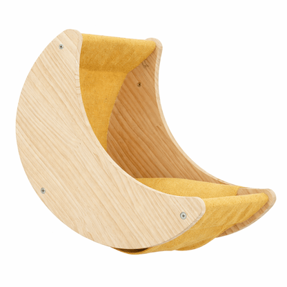 hamac mural pour chat bois massif tissu jaune détail matériaux