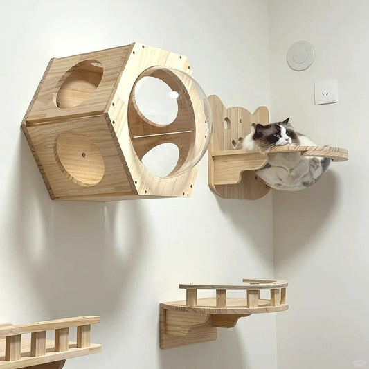 superbe arbre à chat bois naturel mural-ChatGacia