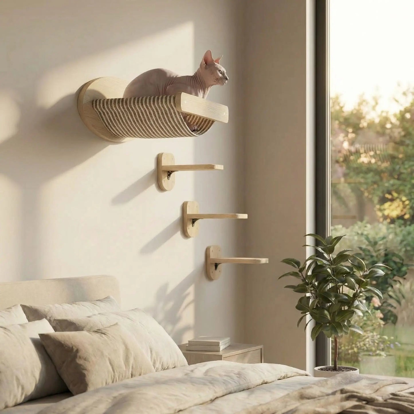 🌳 Arbre à chat bois naturel - Élégant, durable et mural - Passion Murale