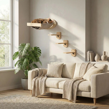 🌳 Arbre à chat bois naturel - Élégant, durable et mural - Passion Murale