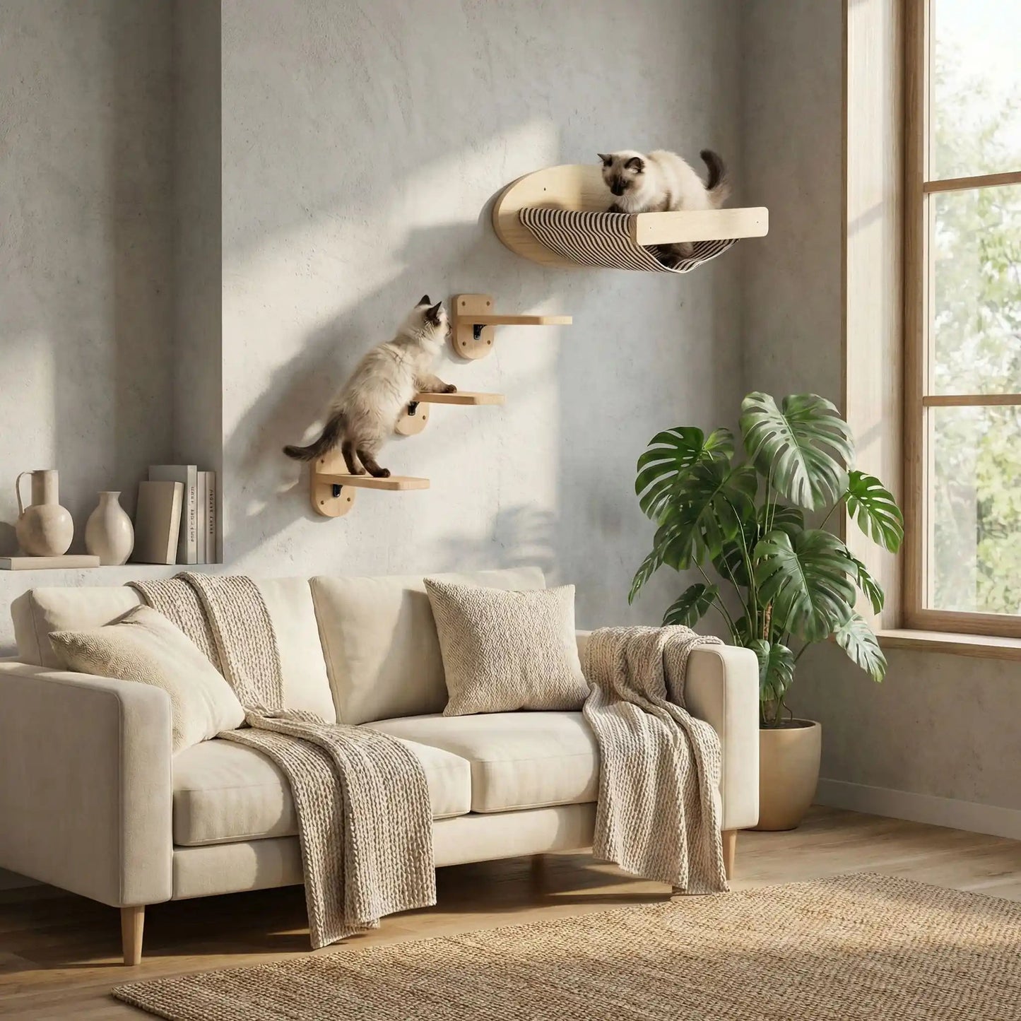 🌳 Arbre à chat bois naturel - Élégant, durable et mural - Passion Murale