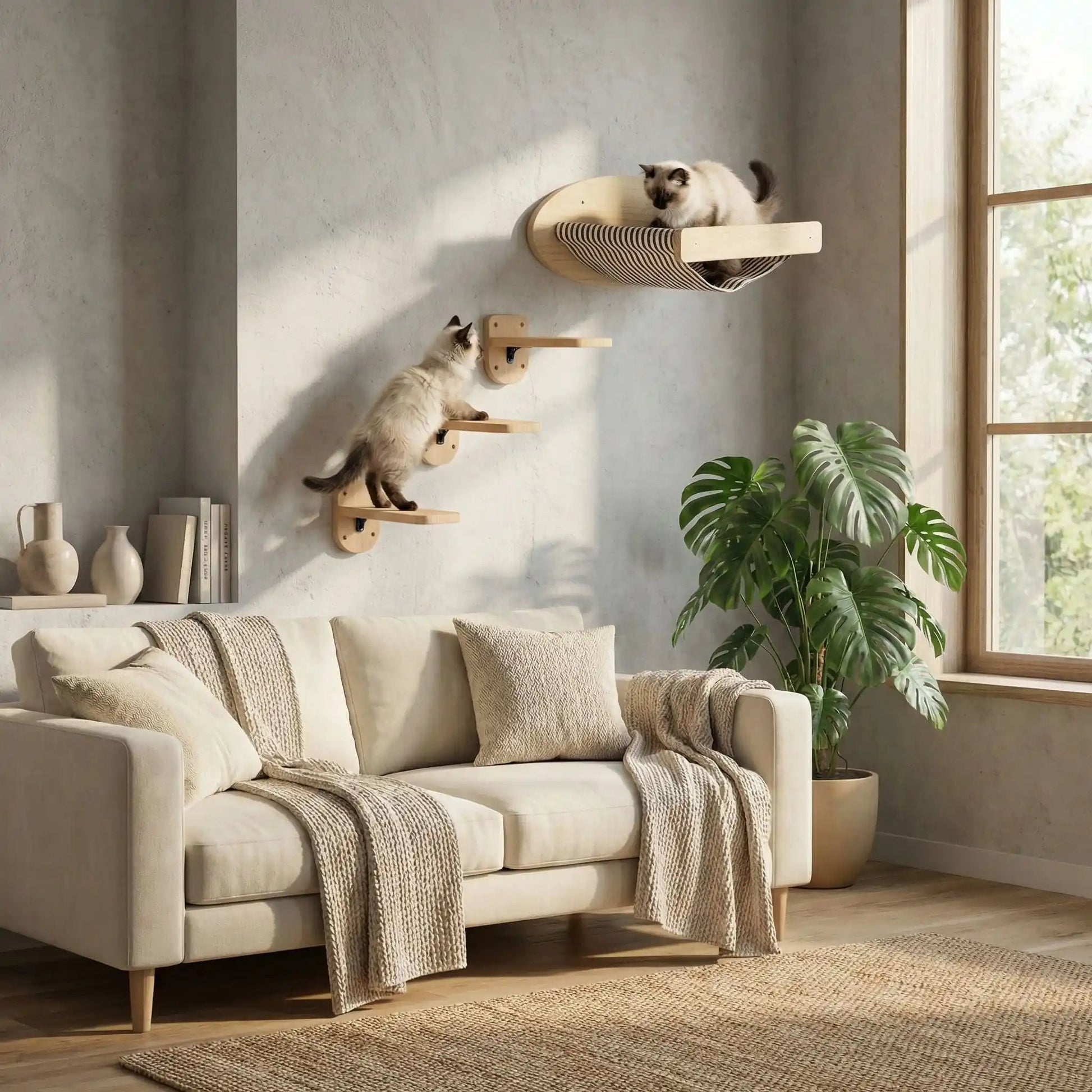 🌳 Arbre à chat bois naturel - Élégant, durable et mural - Passion Murale