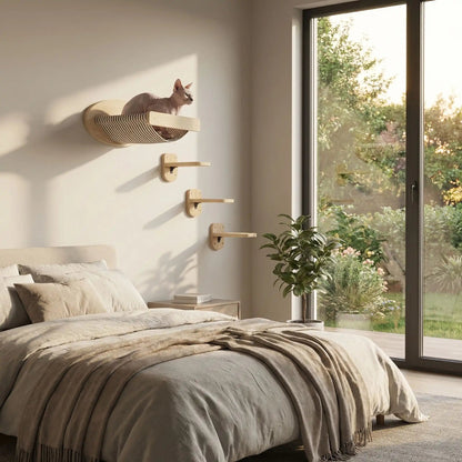 🌳 Arbre à chat bois naturel - Élégant, durable et mural - Passion Murale