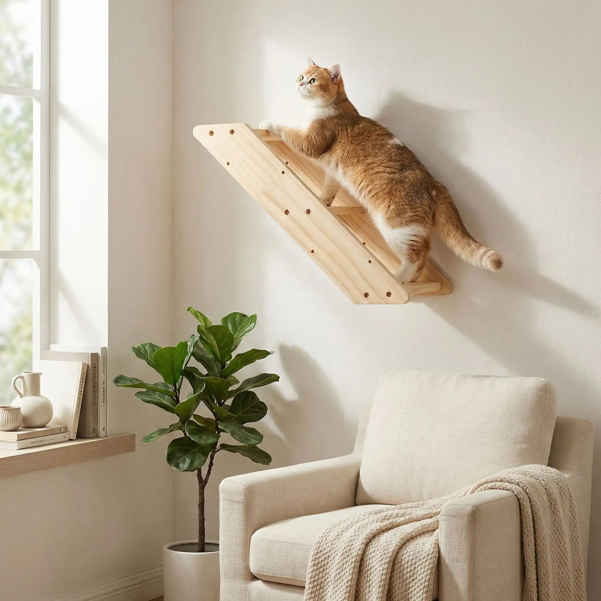 échelle murale arbre à chat bois naturel utilisation chat