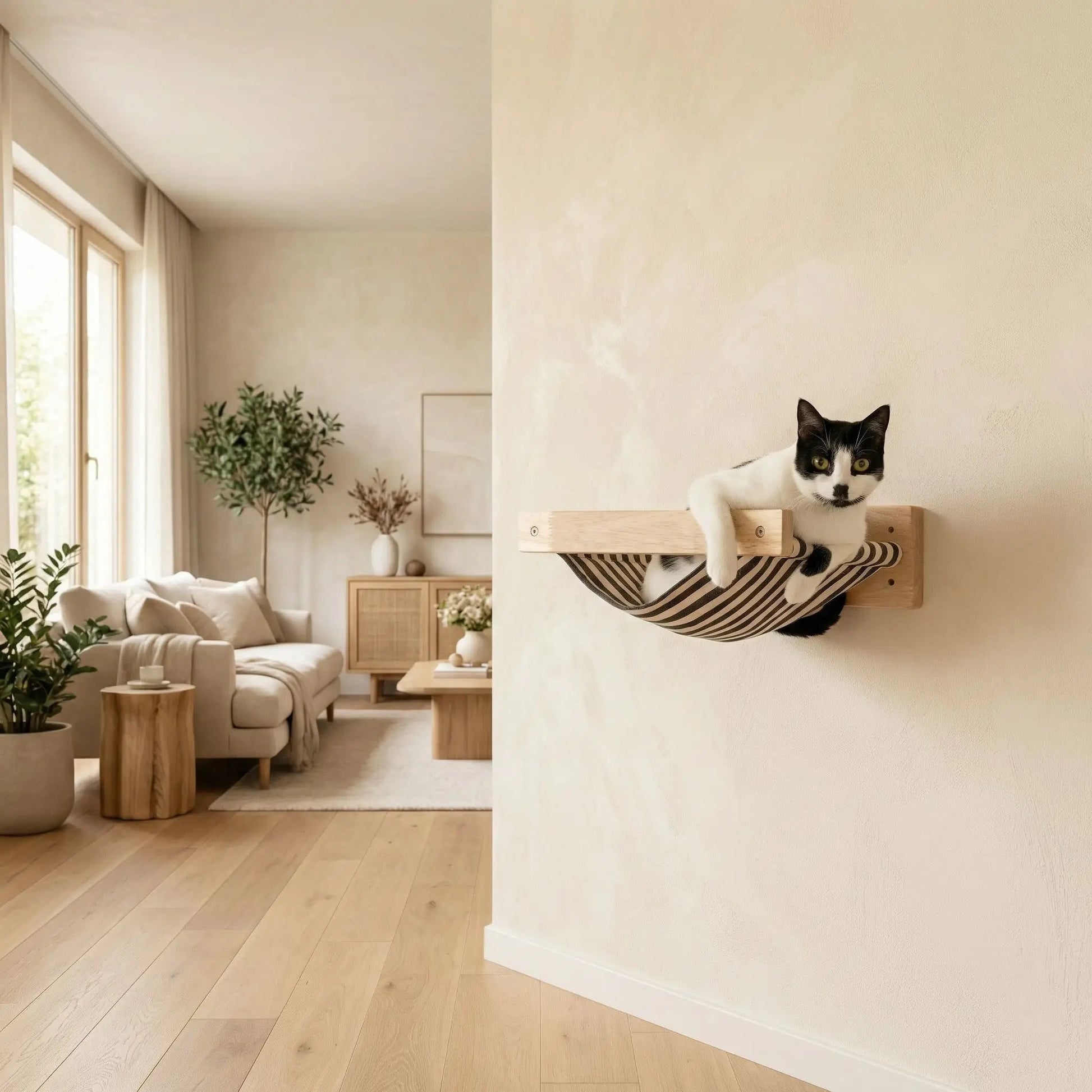 hamac mural arbre à chat bois naturel design minimaliste