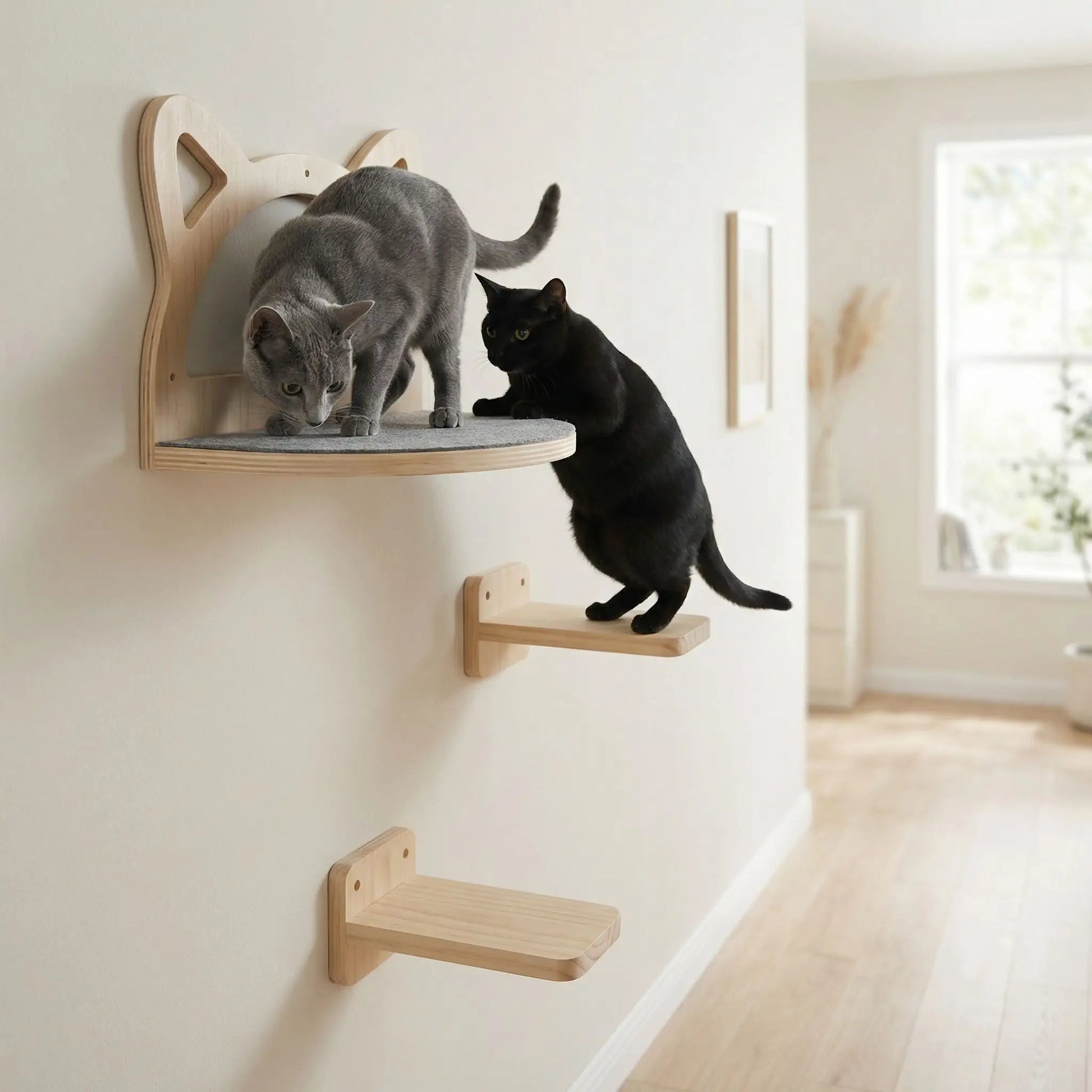 arbre à chatn bois naturel mural stable pour plusieurs chats