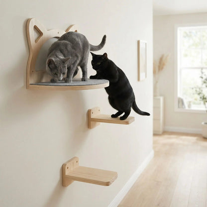 arbre à chatn bois naturel mural stable pour plusieurs chats