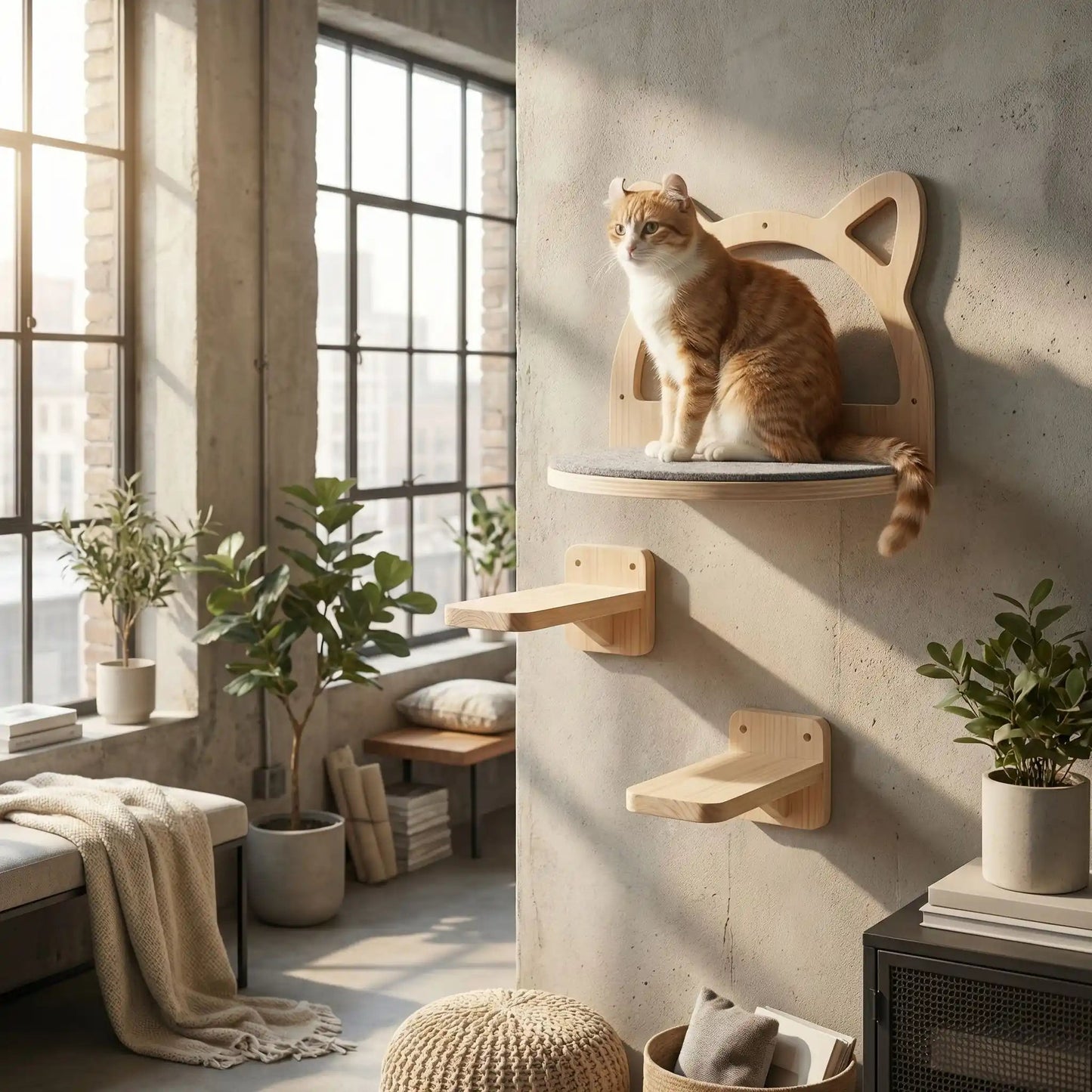 arbre à chat bois naturel perchoir mural style moderne