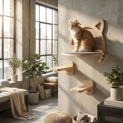 arbre à chat bois naturel perchoir mural style moderne
