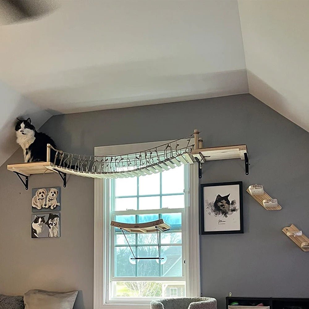arbre à chat design installé près fenêtre Pont Suspendu Nordique