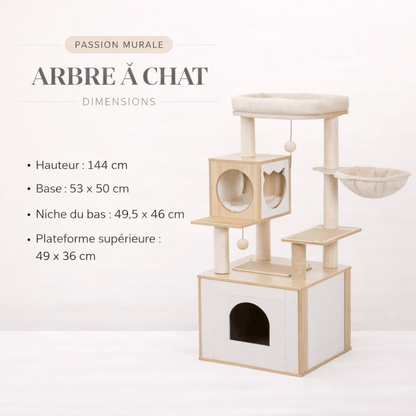 arbre à chat en bois dimensions 144 cm
