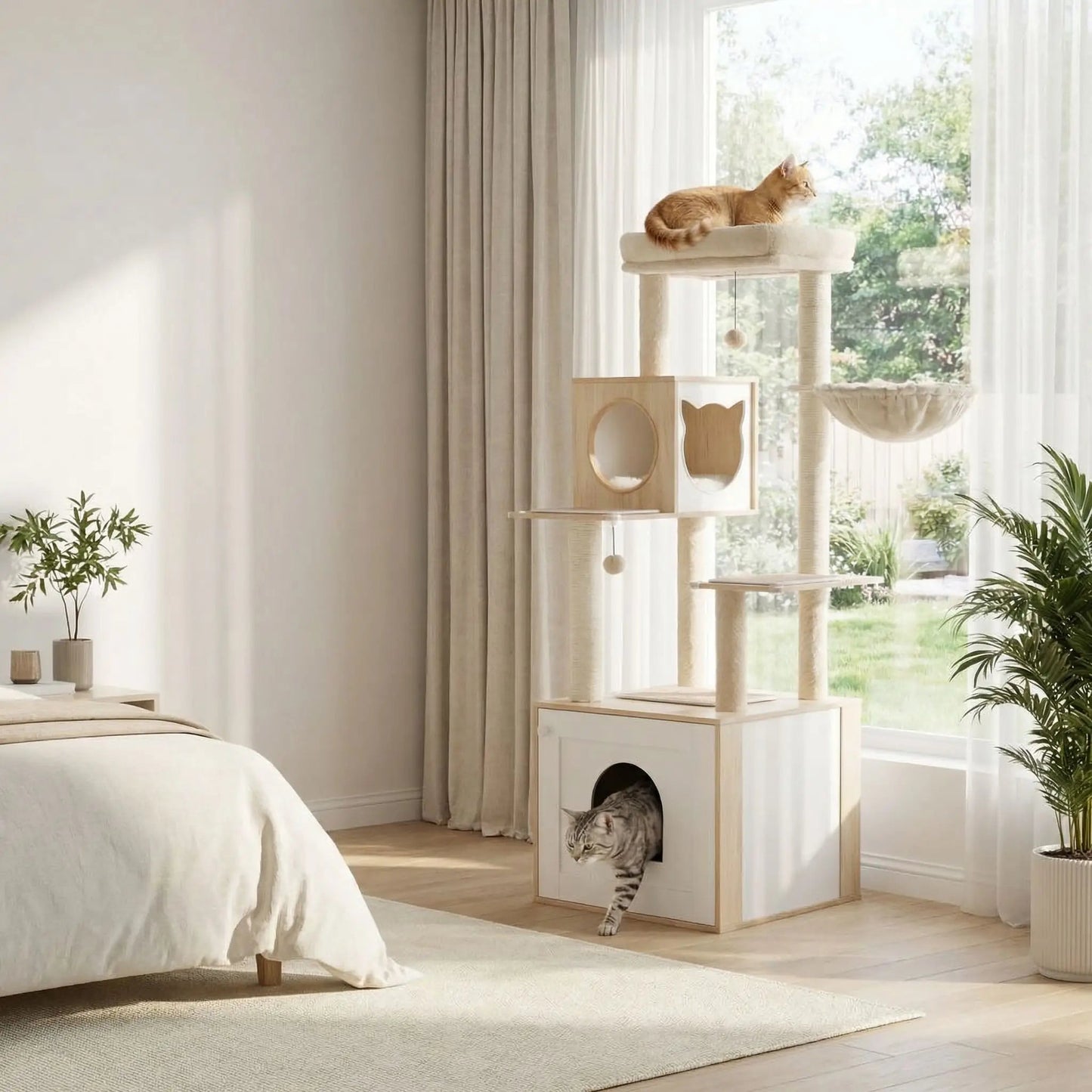 arbre à chat en bois chambre lifestyle