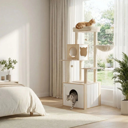 arbre à chat en bois chambre lifestyle