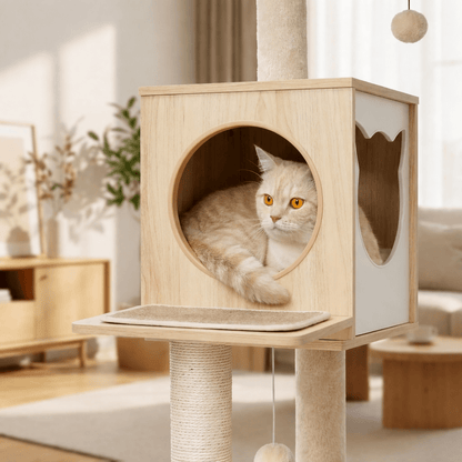 arbre à chat en bois zoom niche chat