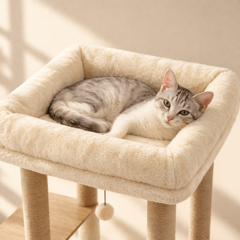 arbre a chat en bois lit doux confortable
