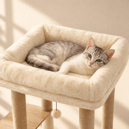 arbre a chat en bois lit doux confortable