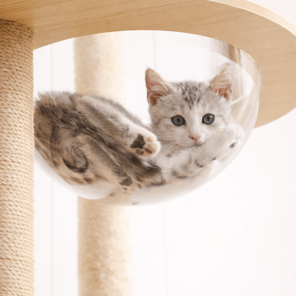 arbre a chat en bois bulle transparente