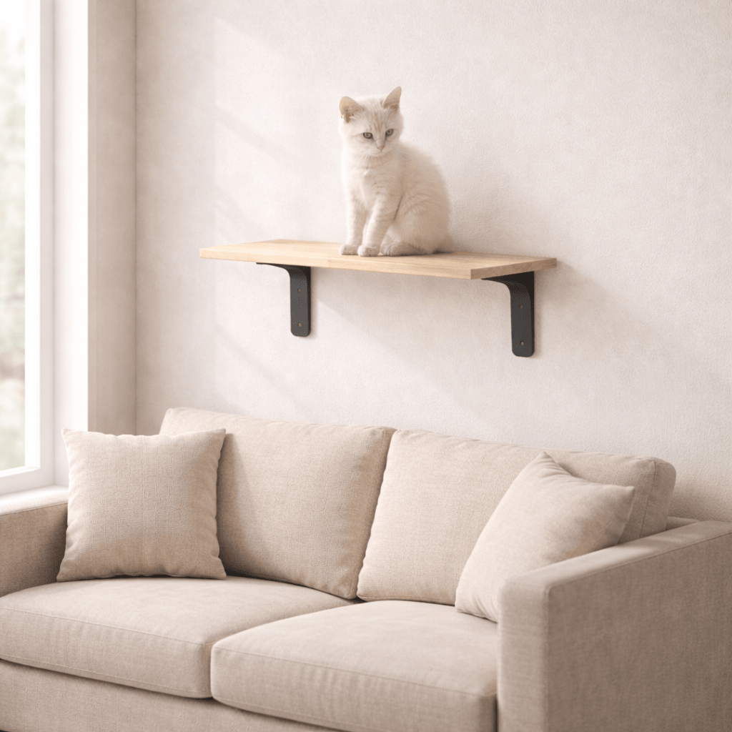 étagère murale pour chat au dessus canapé
