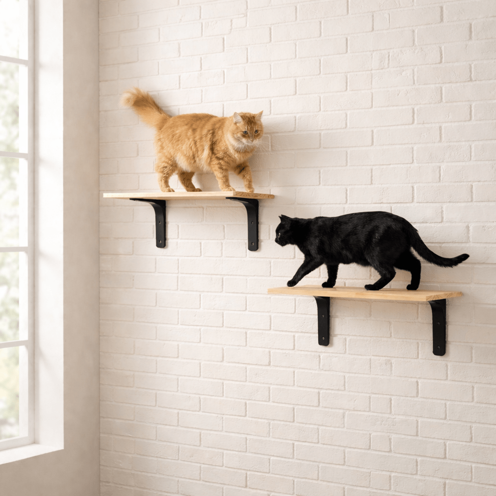 étagères murales pour chat en bois naturel