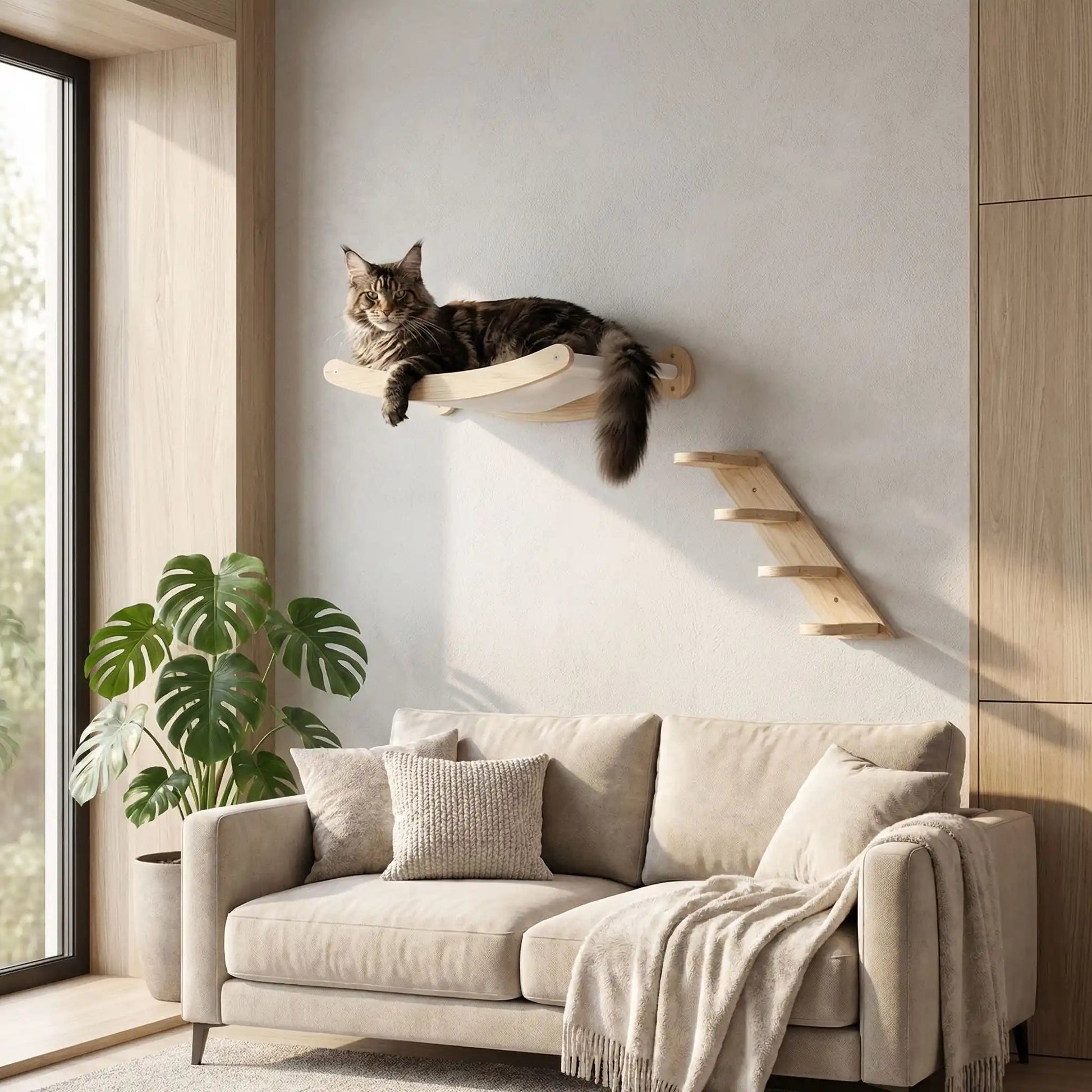 arbre à chat en bois mural hamac chat solide design