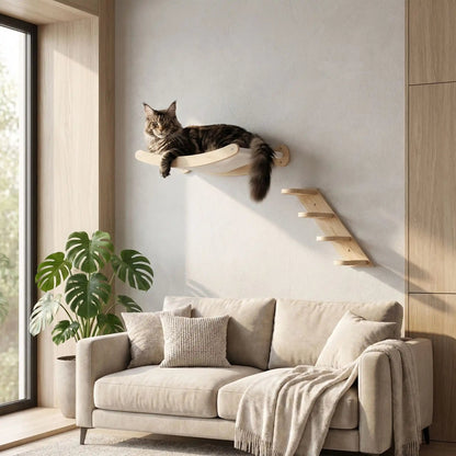 arbre à chat en bois mural hamac chat solide design