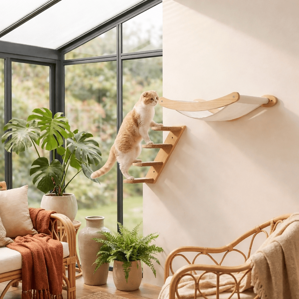 arbre à chat en bois mural hamac escalier chat grimpe