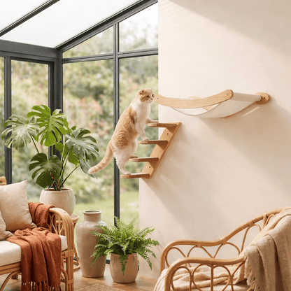 arbre à chat en bois mural hamac escalier chat grimpe